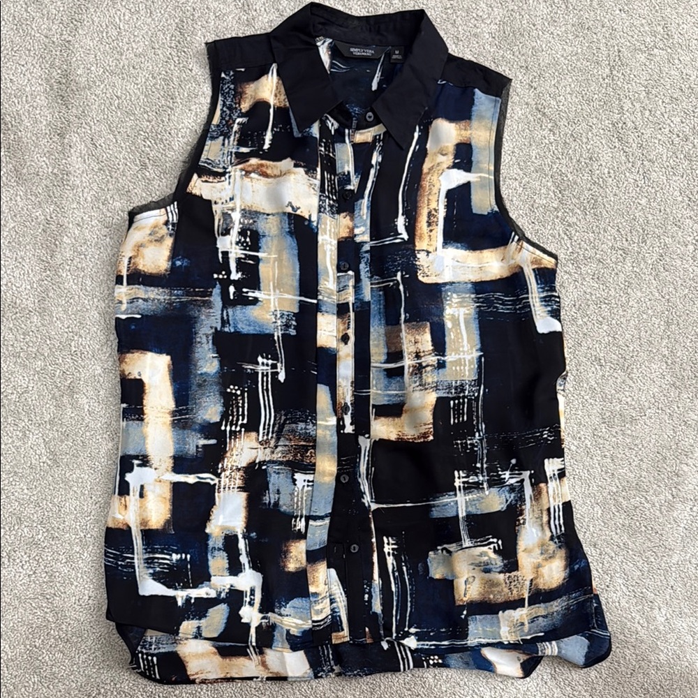 Simply Vera Vera Wang Blue and White Sleeveless Blouse